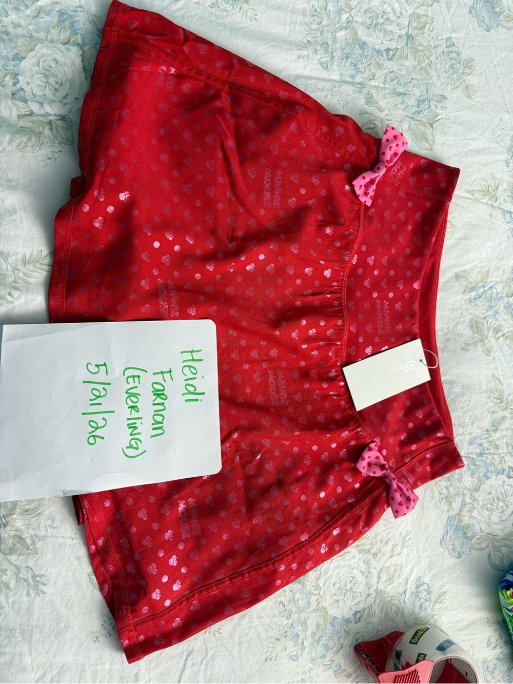 Girls' Red Heart Print Skater Skirt with Bow Details